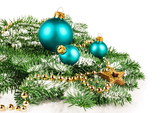 Christmas branches with ornaments and beads