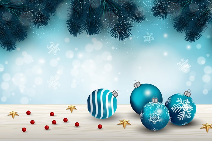 Christmas Pine Branches with Ornaments and Stars