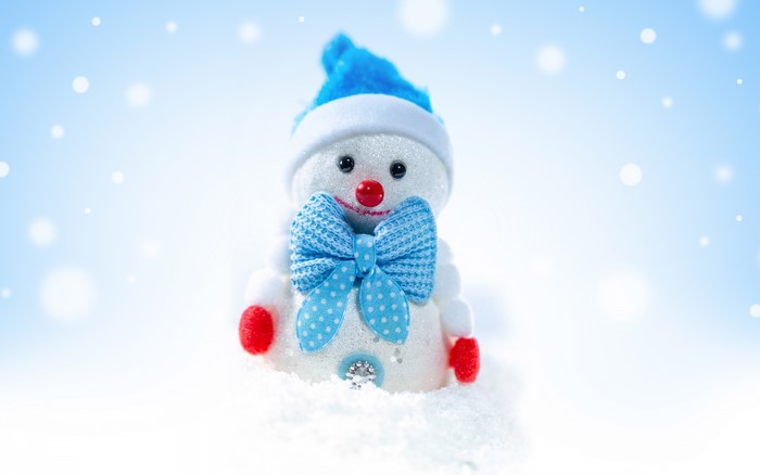 Snowman with blue hat and bow tie