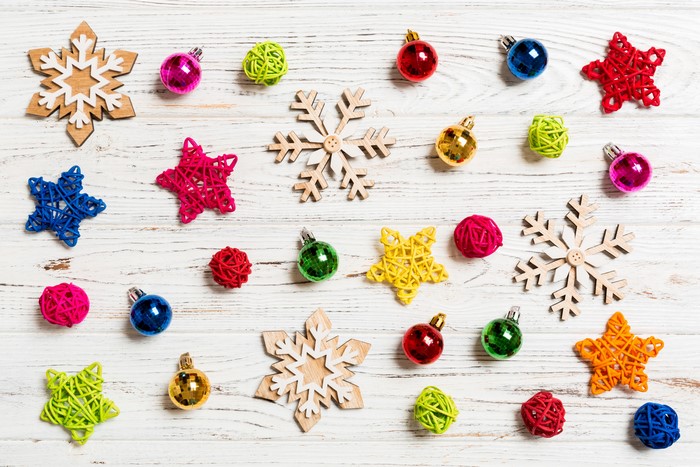 Christmas decorations: Snowflakes, stars, and balls