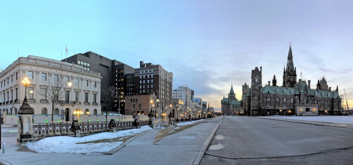 Parliament Hill and downtown Ottawa in winter