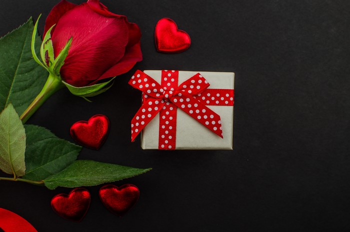 Red Rose, Gift Box, and Hearts for Valentine's Day