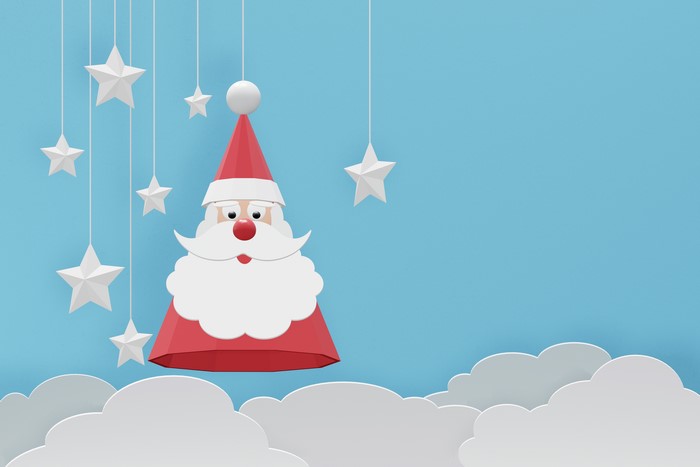 Santa Claus decoration with stars and clouds