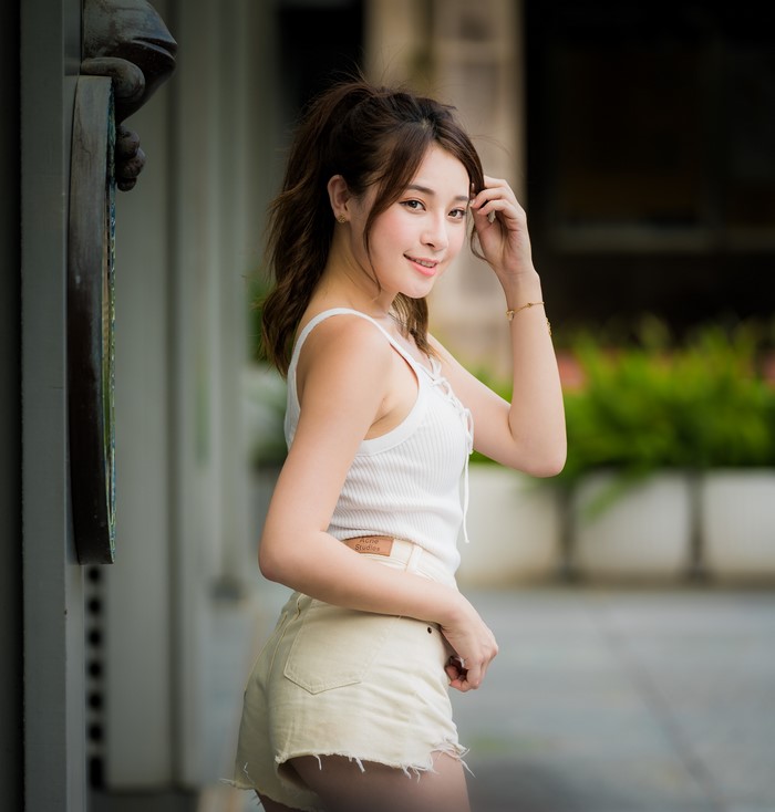 4K Asian Woman in White Tank and Shorts