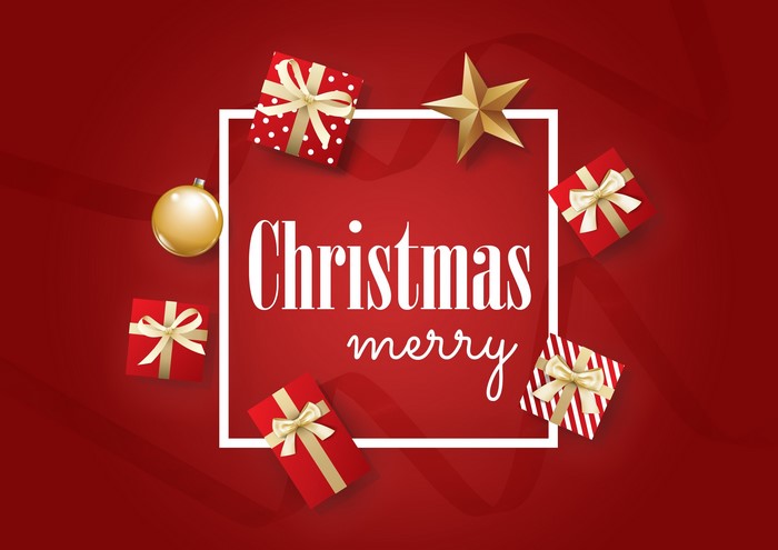 Christmas Merry text with gifts and star
