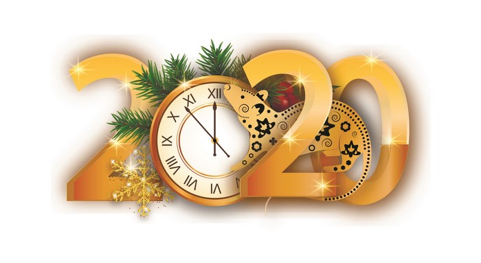 2020 New Year's Eve clock with mice and fir branches