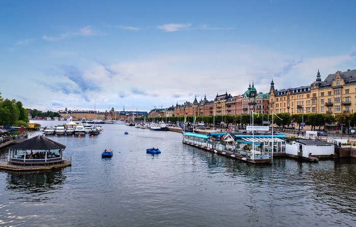 Stockholm Marinas with Buildings and Boats