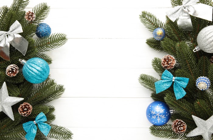 Christmas Branches with Ornaments and Pine Cones