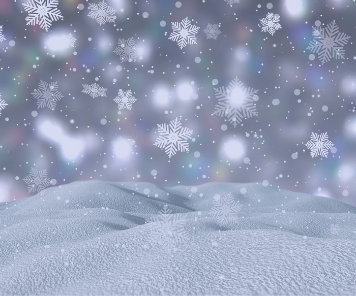 Snowflakes falling on snowy hills