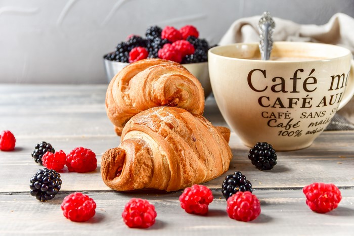 Croissants with Berries and Coffee
