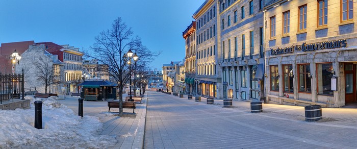 Montreal Quebec Canada Street in Winter Evening