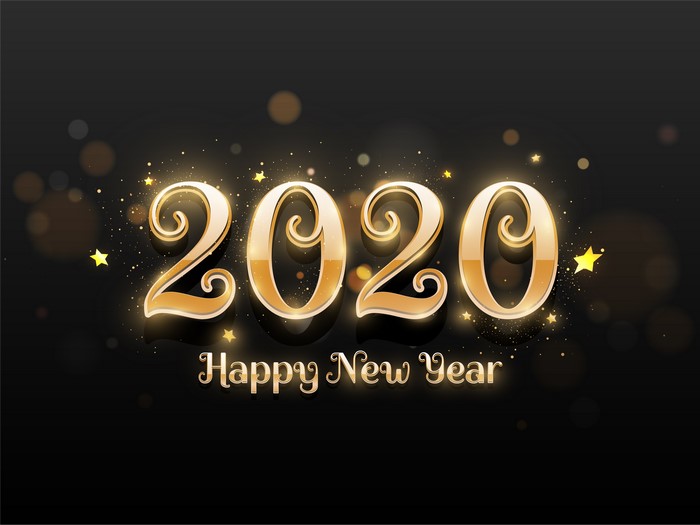 2020 Happy New Year golden lettering with stars