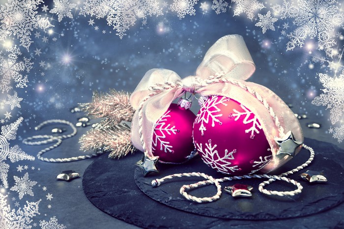 Christmas Balls with Snowflakes and Bows