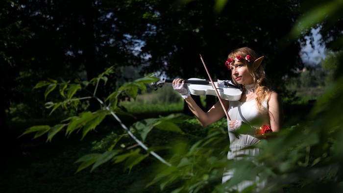 Elf with Violin in Forest