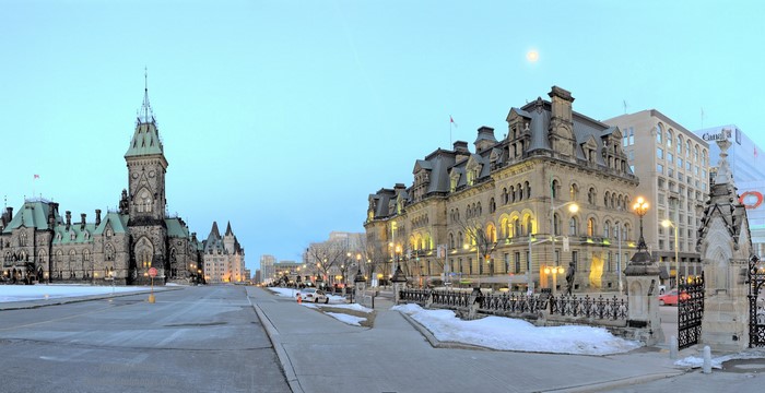 Parliament Hill buildings and street in Ottawa, Canada