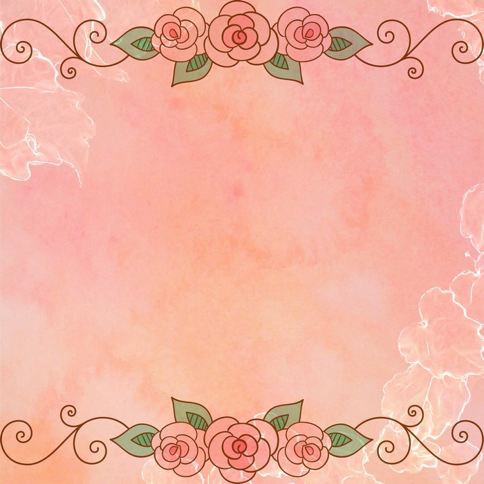 Floral border on pink watercolor background