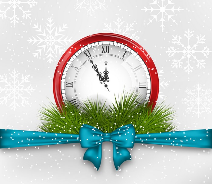 Christmas Clock with Pine and Ribbon
