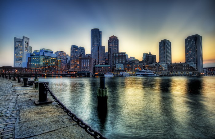 Boston Waterfront Skyline at Dusk HDR