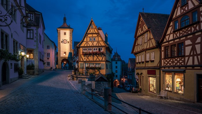 Rothenburg ob der Tauber medieval town at dusk
