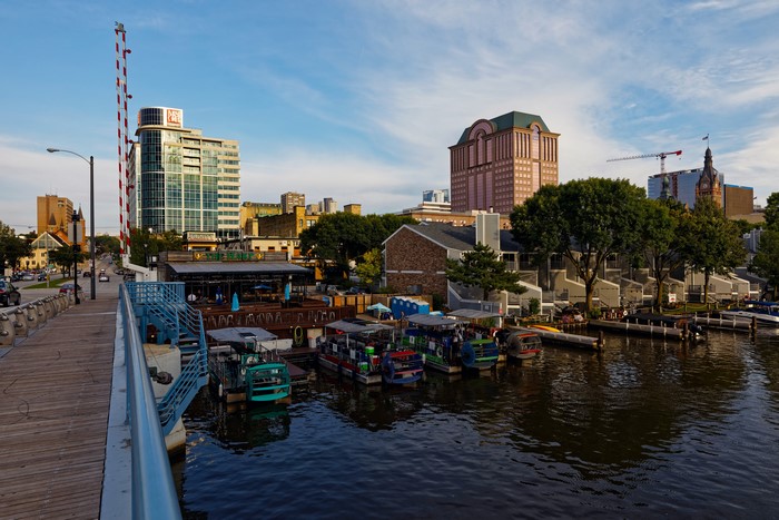 Milwaukee River with Boats and Buildings