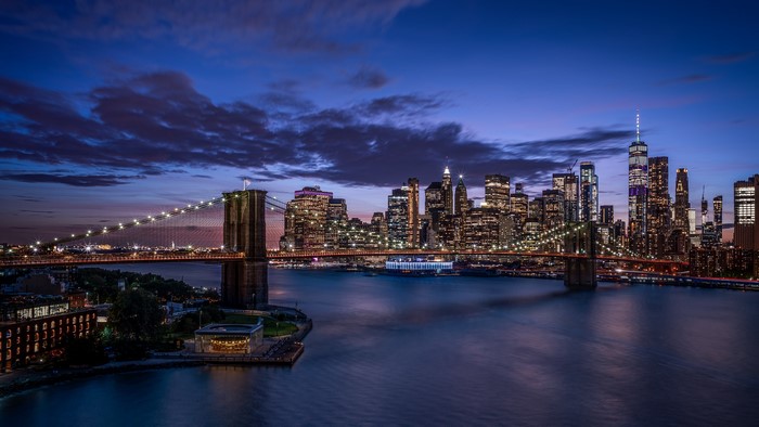 Brooklyn Bridge and Manhattan Skyline at Dusk