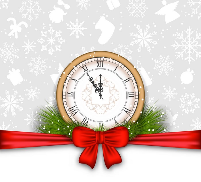 Christmas Clock with Red Bow and Snowflakes