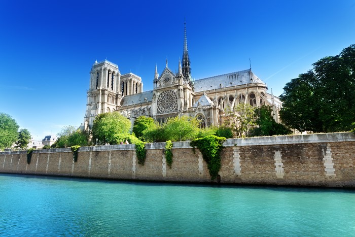 Notre-Dame de Paris Cathedral on the Seine River in France