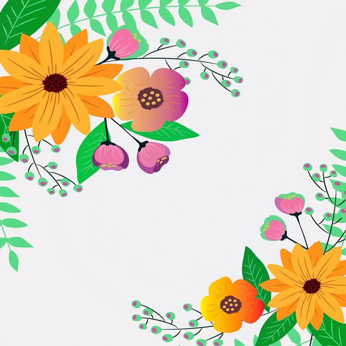 Floral Border with Flowers and Leaves