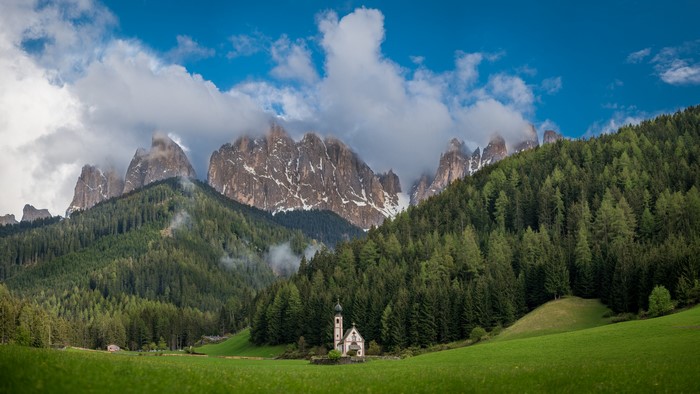 Church in the Dolomites Mountains, Italy