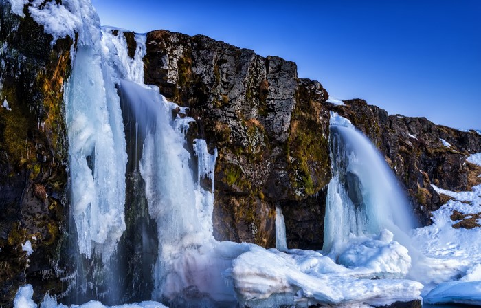 4K Iceland Frozen Waterfall Crag