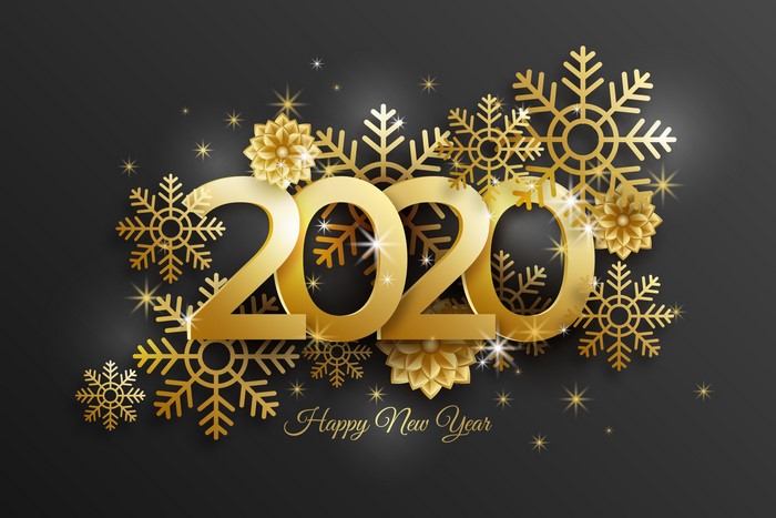 Happy New Year 2020 Gold Snowflakes