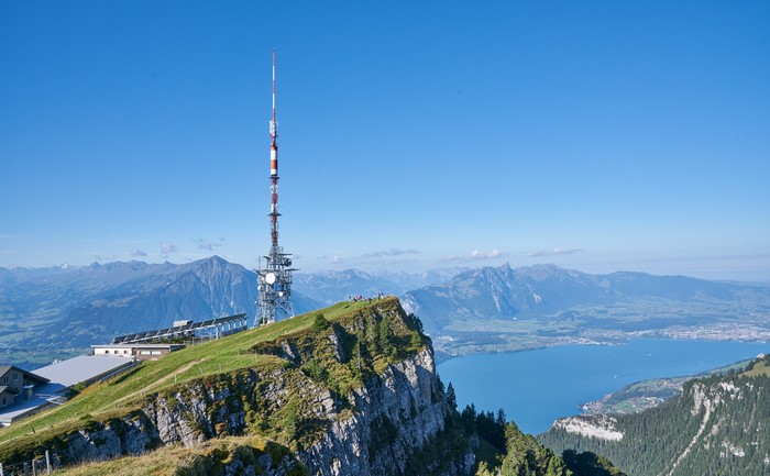 Mount Niederhorn with Lake Thun and Alps, Switzerland