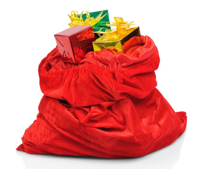 Red Santa sack filled with Christmas gifts