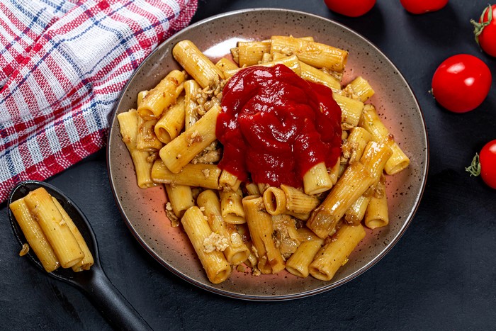 Pasta with Ketchup on a Plate