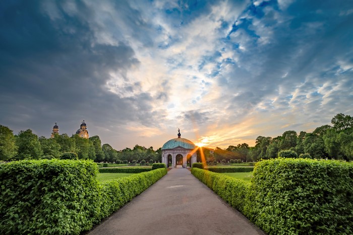 English Garden in Munich, Germany at Sunset