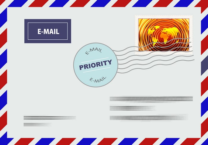 Email Envelope with Priority Stamp and World Map Stamp