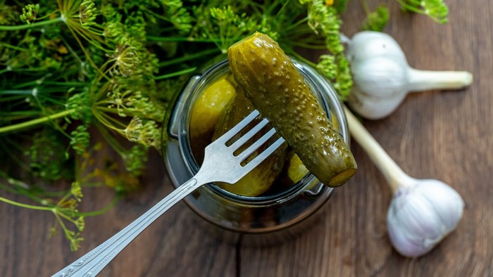 Pickle on a Fork with Dill and Garlic