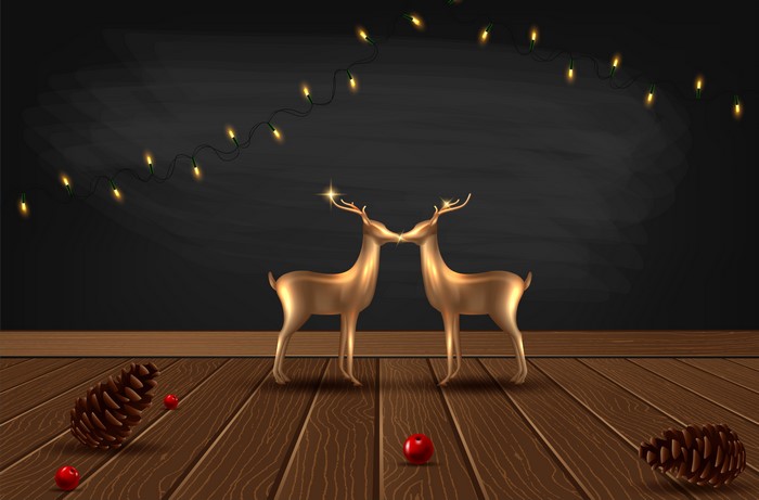 Christmas Deer with Fairy Lights on Wood Planks