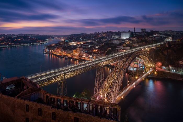 Dom Luis Bridge over Douro River at Dusk, Porto, Portugal