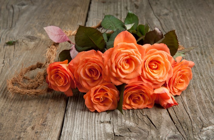 Orange Roses Bouquet on Wood Planks