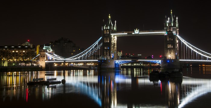 4K Tower Bridge at Night over Thames River in London