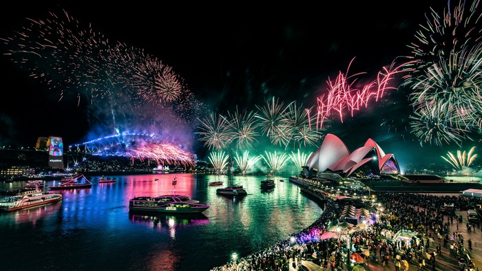 Sydney Opera House Fireworks Display at Night