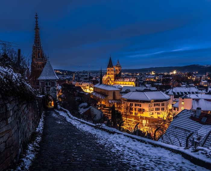 Esslingen, Germany in Winter at Night