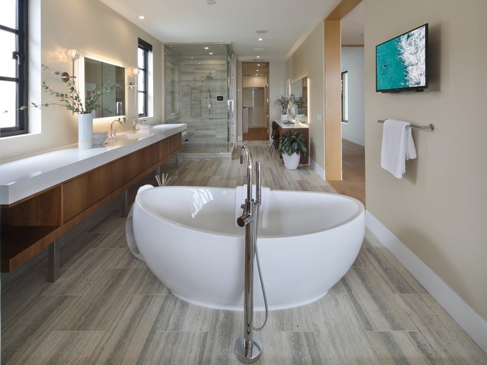 Modern Bathroom with Freestanding Tub and Walk-in Shower