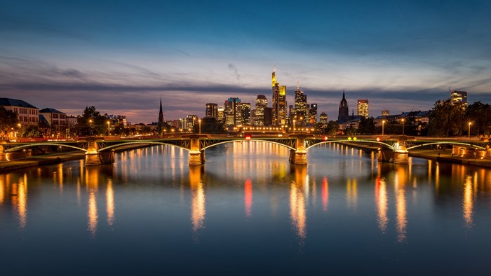 Frankfurt Skyline and Bridges at Dusk