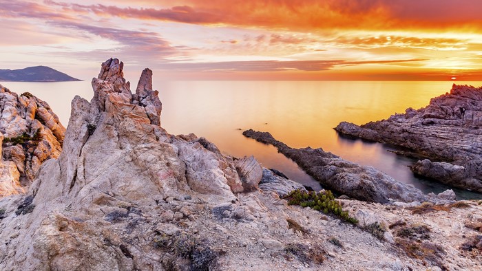 Rocky Coastline at Sunset in Calvi, Corsica