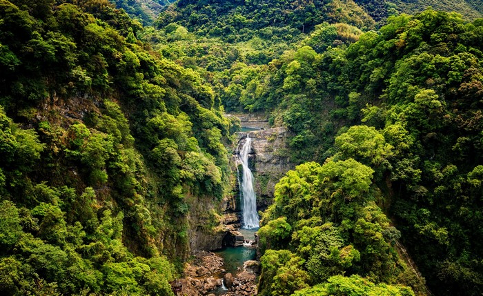 4K Taiwan Waterfall in Lush Green Mountains