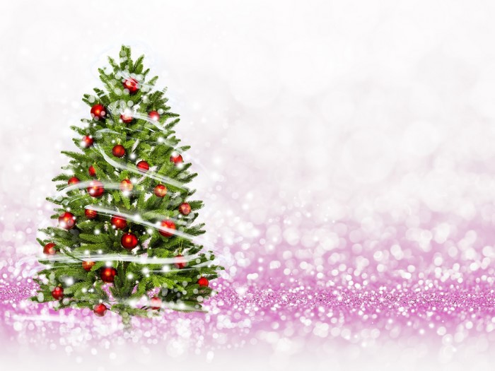 Christmas tree with red balls and glitter