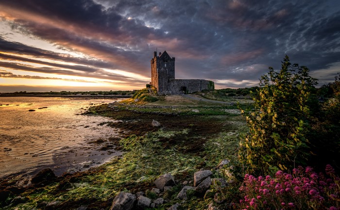 4K Dunguaire Castle, Galway Bay, Ireland at Sunset