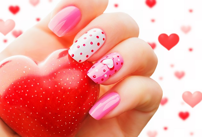 Valentine's Day Manicure with Heart Design